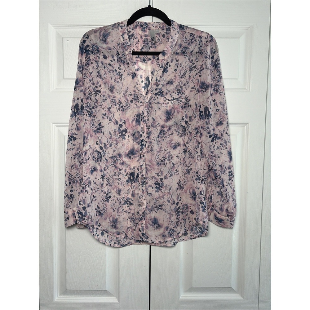 Kut From The Kloth Floral Blouse Womens Size S Pink Watercolor Button Up Crepe